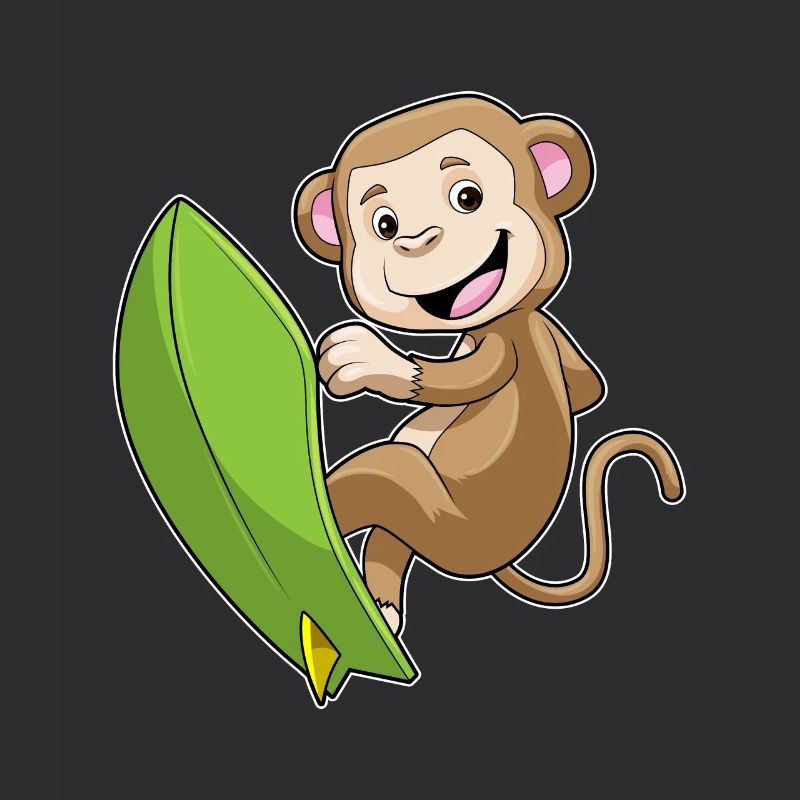 Affe als Surfer mit Surfbrett