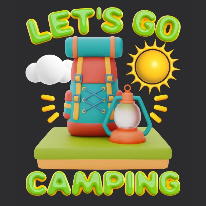 Camping, slogan with backpack in 3d design