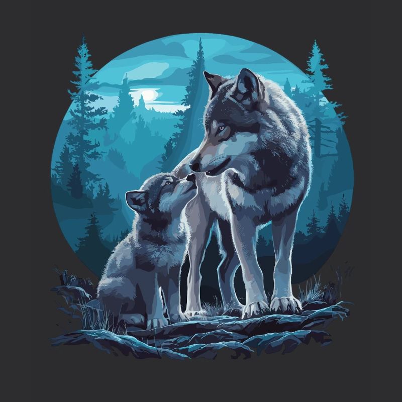 Wolf mother and cub – Mystical forest art