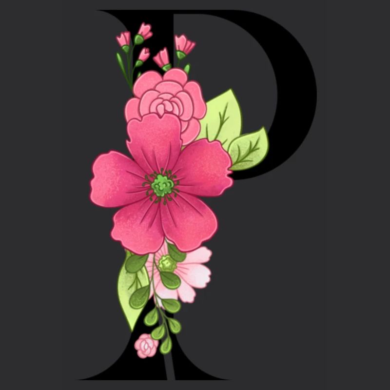 Eleganter Buchstabe 'P' mit Blumen
