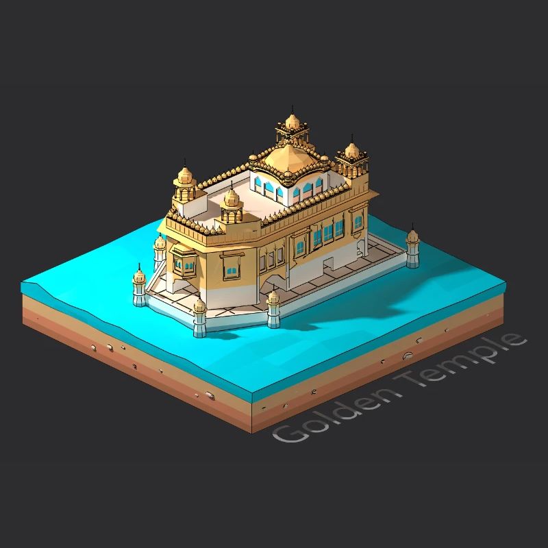 Geometric low poly Golden Temple