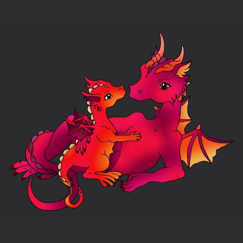 Maman dragon avec bébé rose