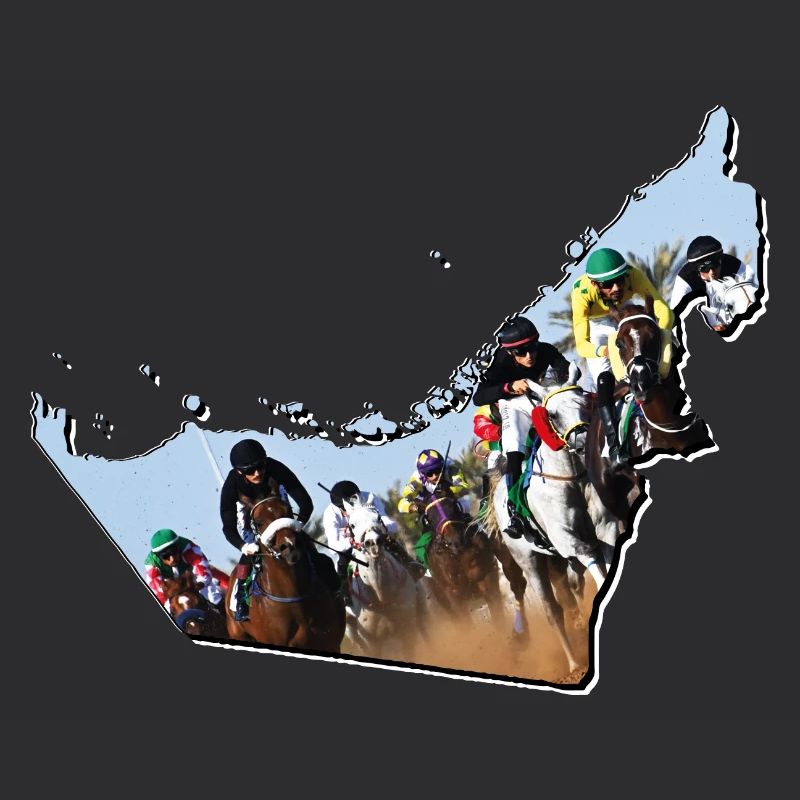(Émirats arabes unis) Carte des Émirats Courses de chevaux encadrées