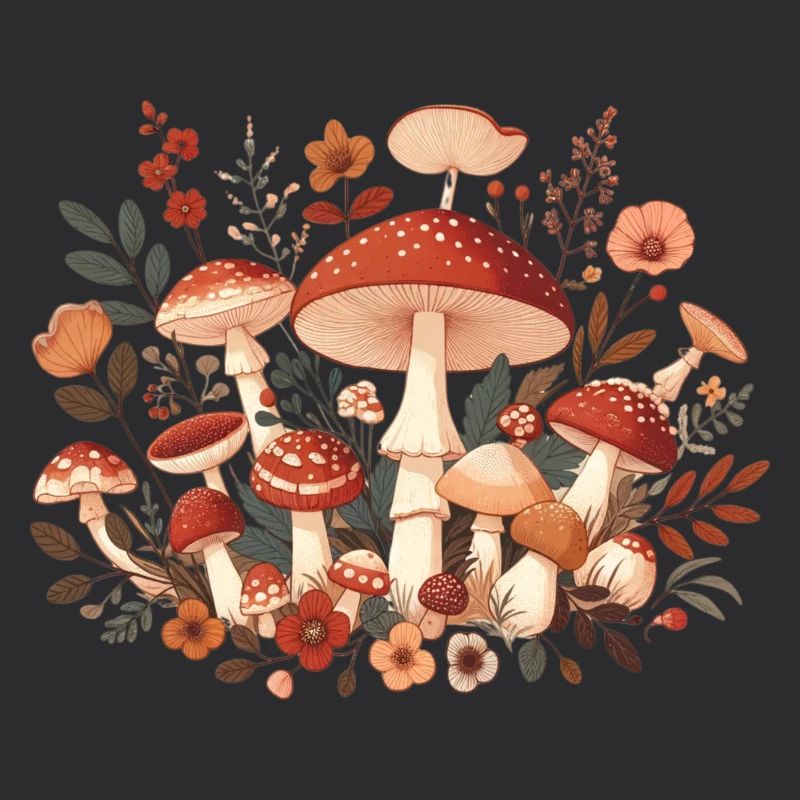 CottageCore conception de champignons avec différents champignons