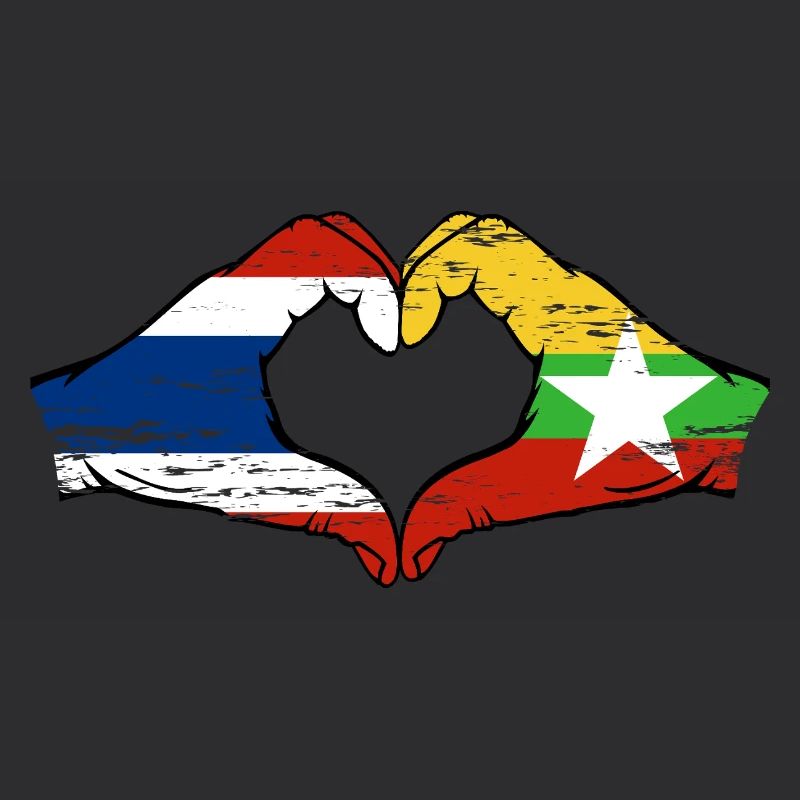 Thaïlande Myanmar drapeau mains forme de coeur utilisé