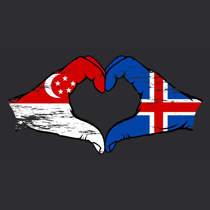 Singapour Drapeau de l’Islande mains forme de coeur utilisé
