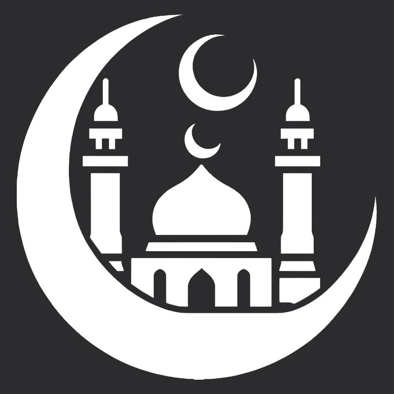Mosque Silhouette with Crescent Moon: Islamic Art