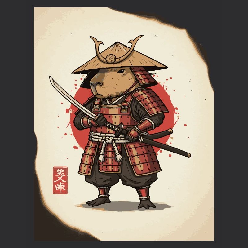 Anthropomorphe Ratten-Samurai in Rüstung