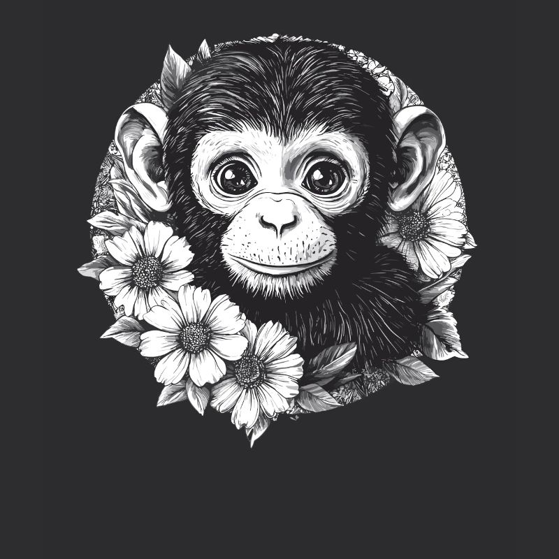 Schwarz-Weiß Affe mit Blumen