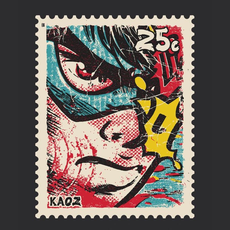 Comic-Held als Retro-Briefmarke