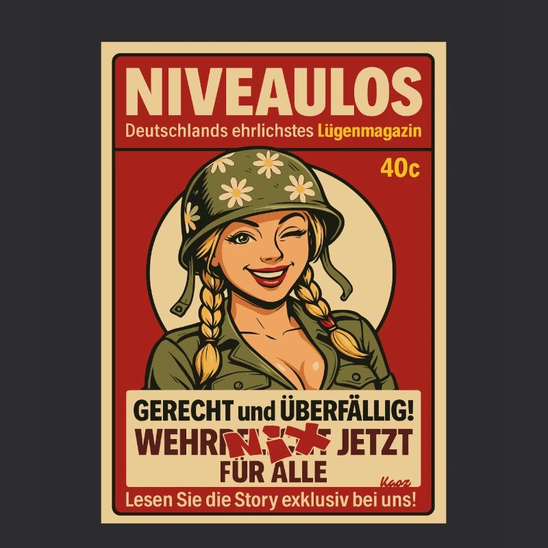 Comicfrau mit Helm im Magazin-Stil