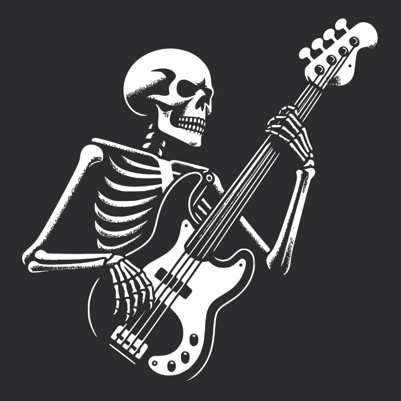 Squelette avec guitare basse. Conception de basses cool