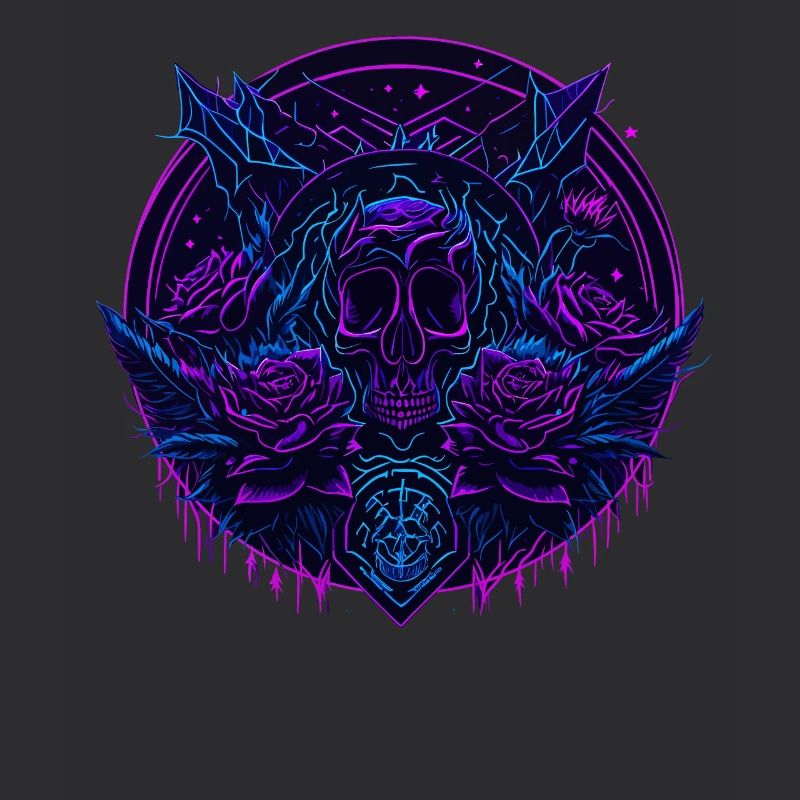 neon roses skull vaporwave