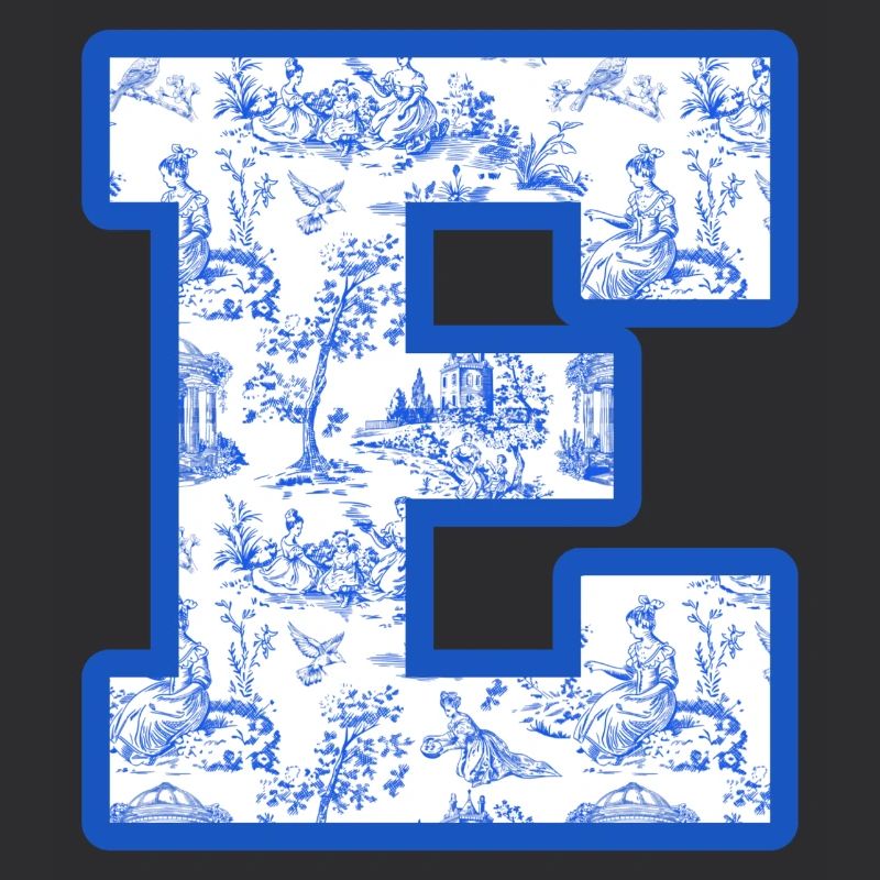 Chinoiserie mit Buchstabe e in Blau