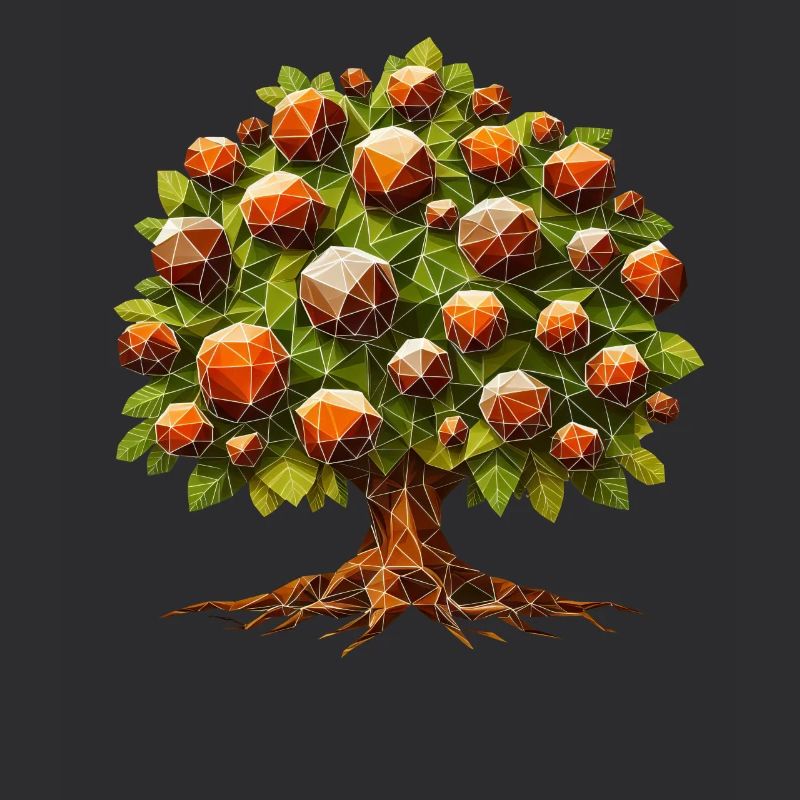 Un châtaignier à feuilles caduques dans un style polygonal