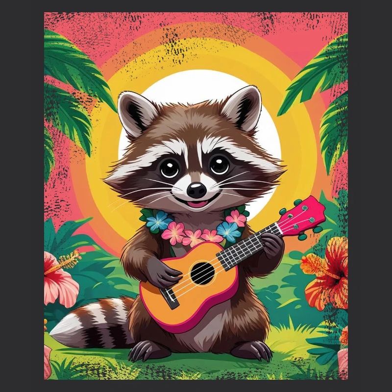 Waschbär mit Ukulele