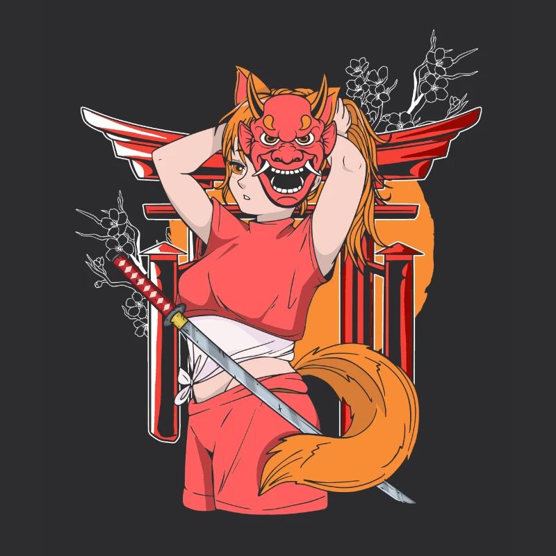 Japanisches Mädchen Oni Dämon Ninja Samurai