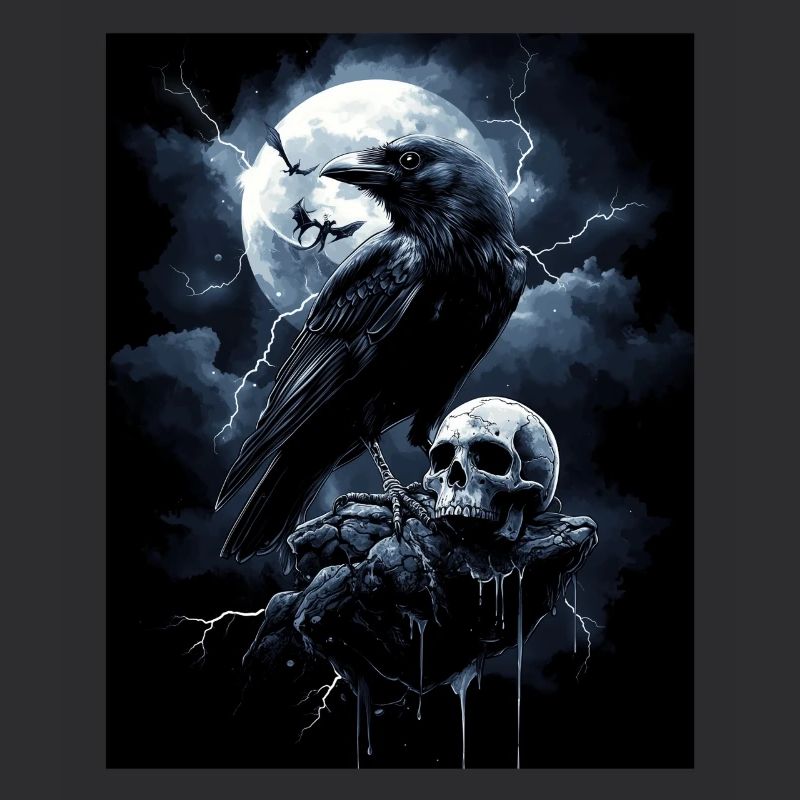 Raven Skull Moon Dark Gothic Black Crow