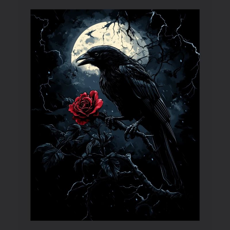 Raven Rose Moon Gloomy Gothic Black Crow