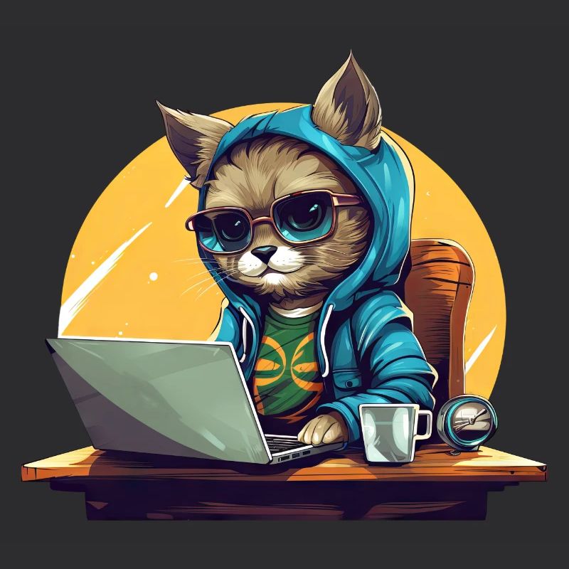 Cool Cat CEO - Start-up Mood with Laptop