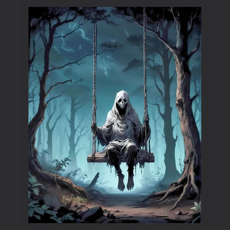 evil ghost swinging in a dark forest monster dark