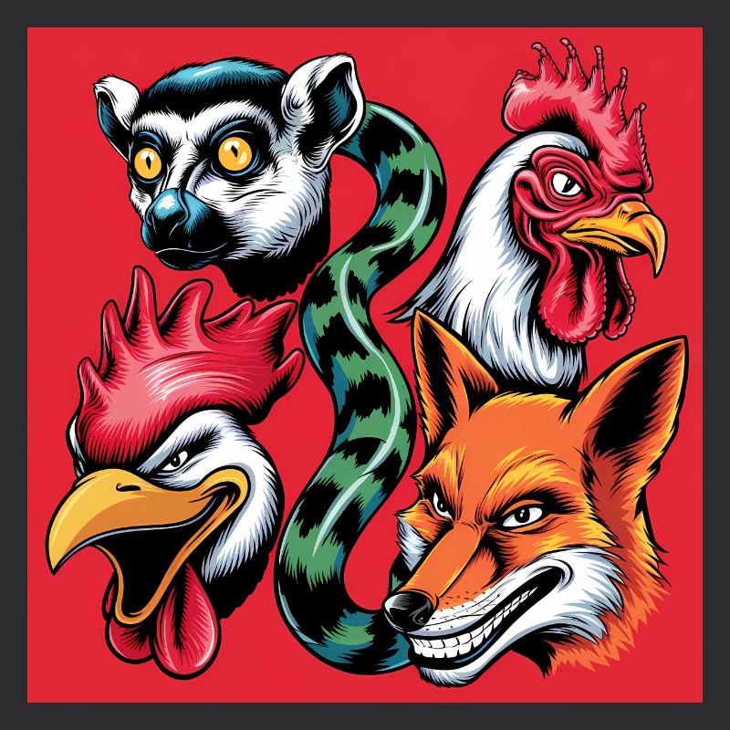Pop Art Fox Rooster Lemur Snake Smile