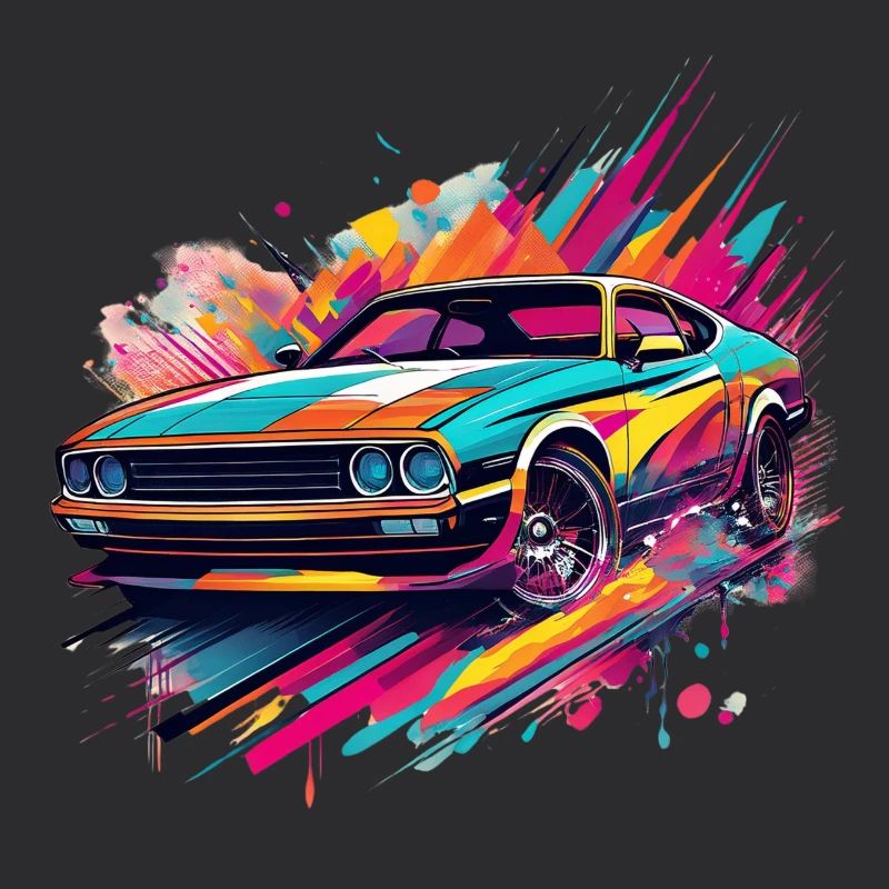Bold Classic Car with Abstract Colour Splashes