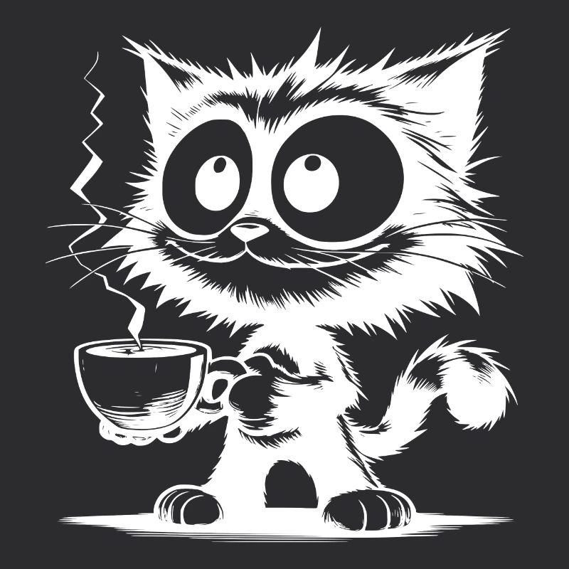 Chat souriant avec une tasse à café chaud