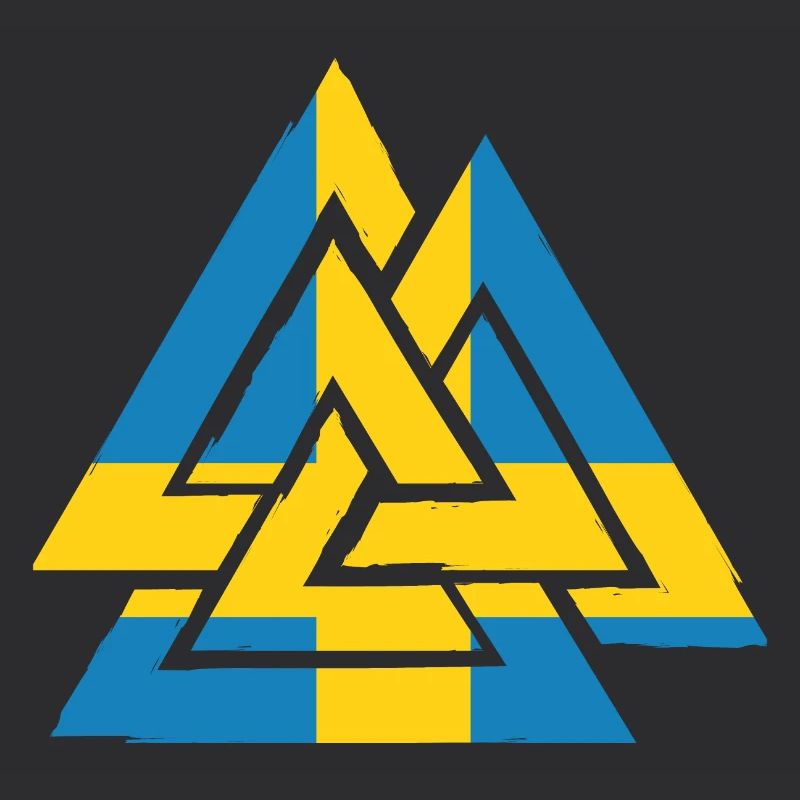 Drapeau suédois avec Valknut, symbole d'Odin