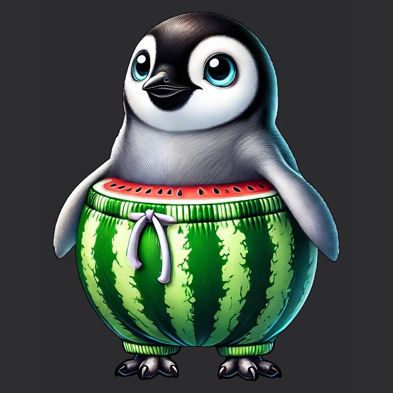 Pingouin drôle avec melon melon fruit de pastèque