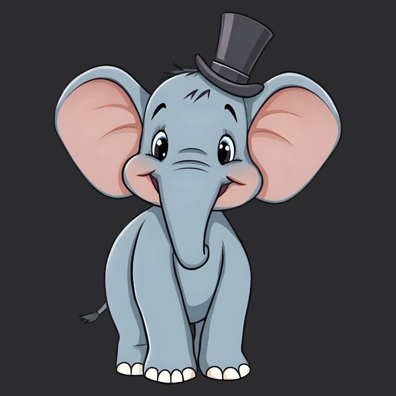 Entzückender blauer Comic-Elefant mit Hut