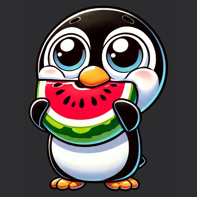 pingouin drôle avec pastèque dessin animé été