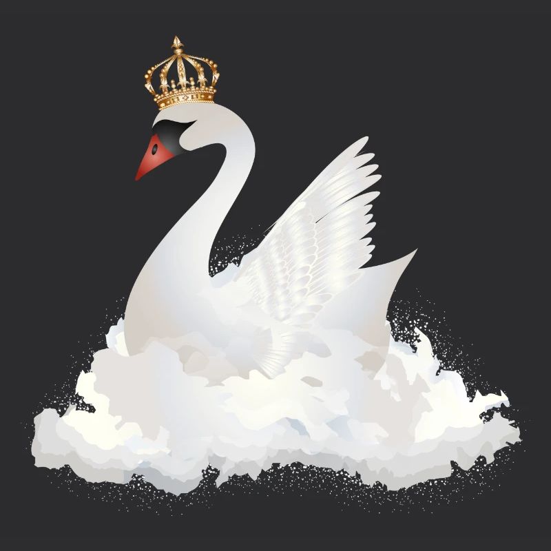 traumhafter Schwan in den Wolken mit einer Krone