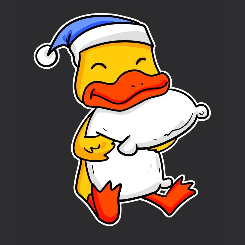 Duck with pillow and sleeping cap