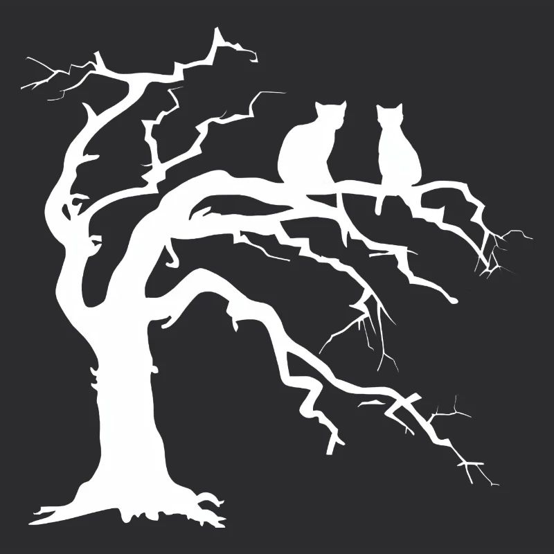 Dead tree with 2 cats silhouette