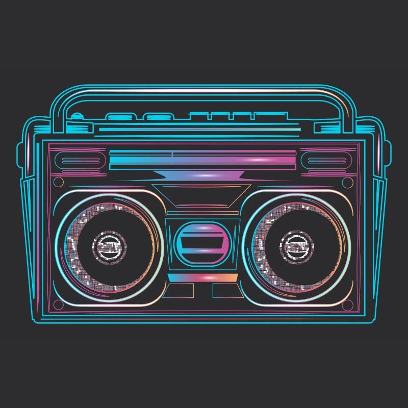 Cassette recorder in bright 80s neon look