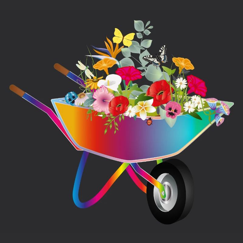 Brouette colorée avec des fleurs