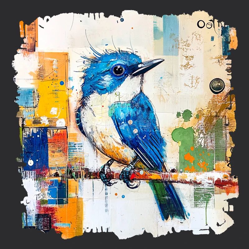 Oiseau bleu en bloc de couleur abstrait