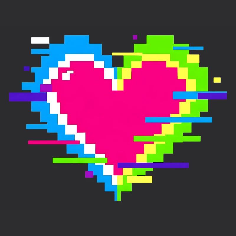 Pixelherz Neon Glitch Regenbogen