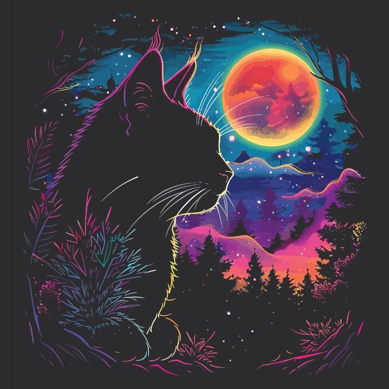 Le chat dort dans la nuit au néon