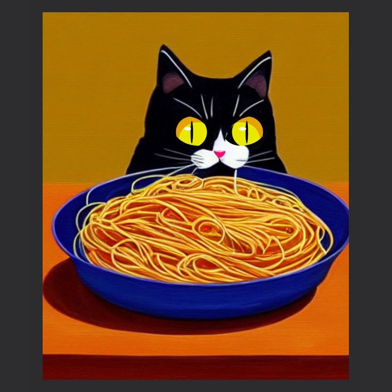 Katzenblick auf Spaghetti
