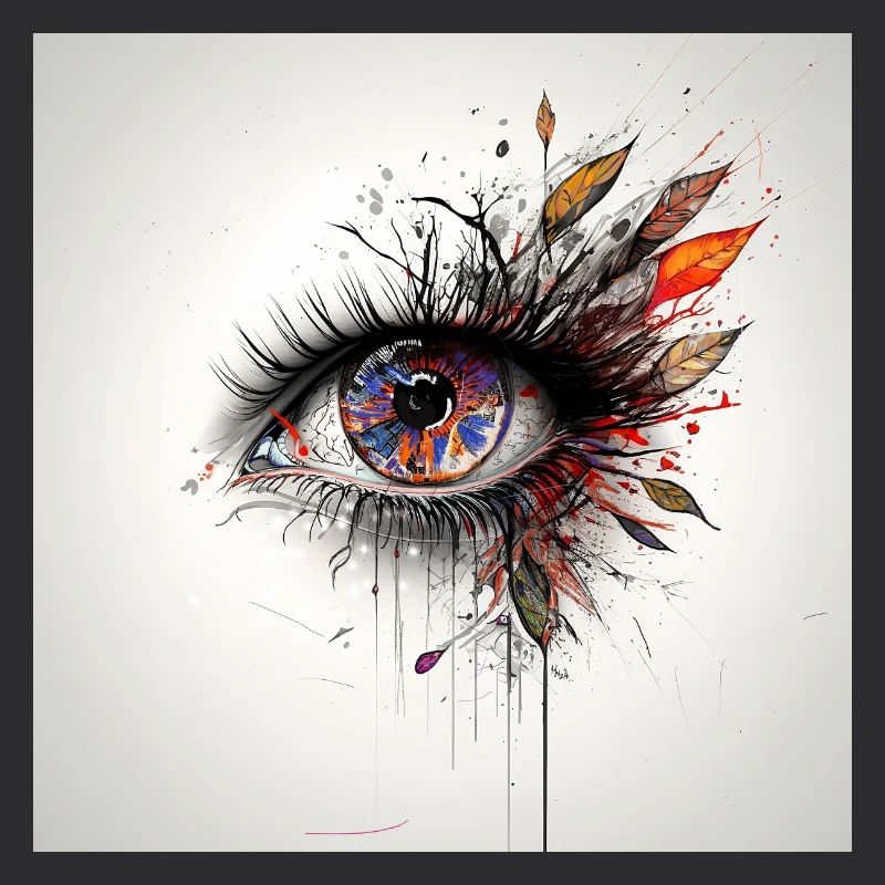 Colored eye art with leaves