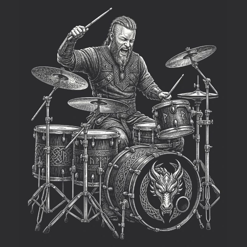 Ragnar Lodbrok plays drums