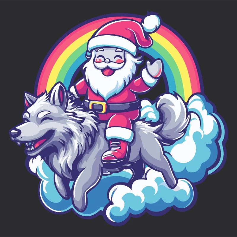 Wolf Weihnachtsmann Regenbogen