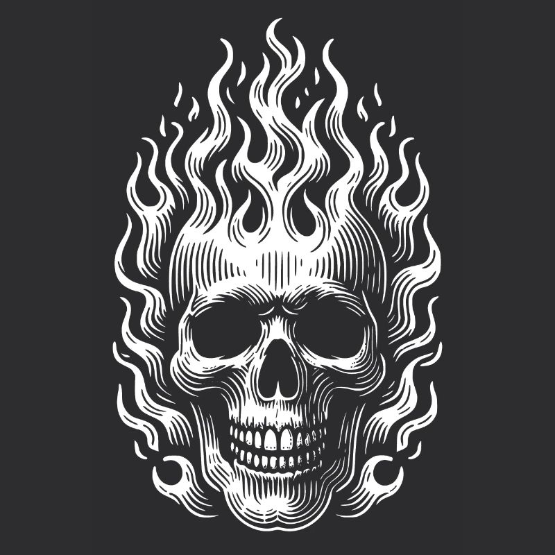 Skull with Flames Burning Skull