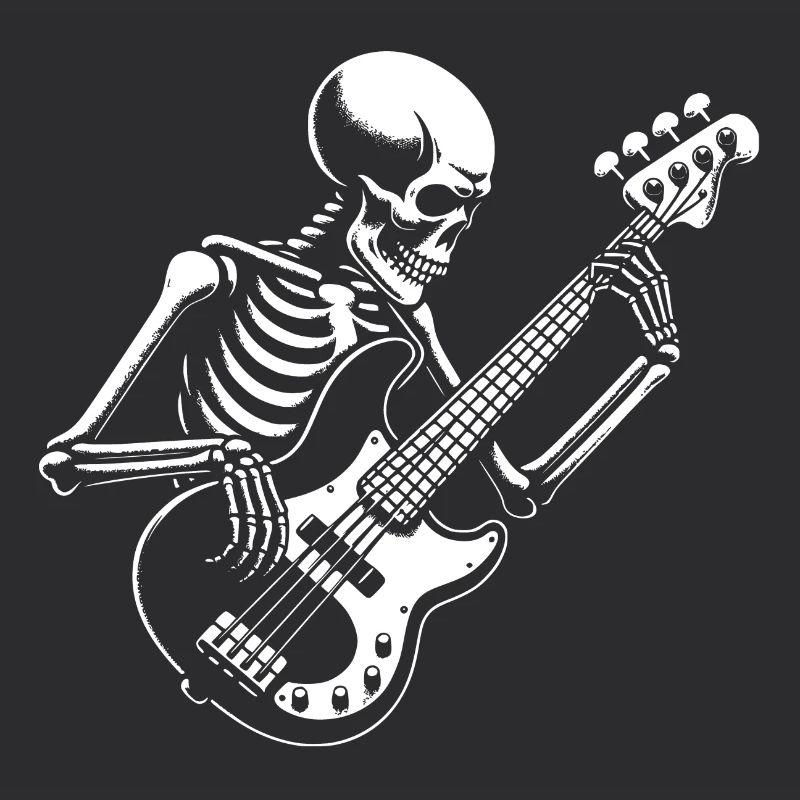 Squelette avec guitare basse. Conception de basses cool