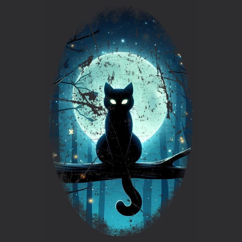 Schwarze Katze vor Vollmond