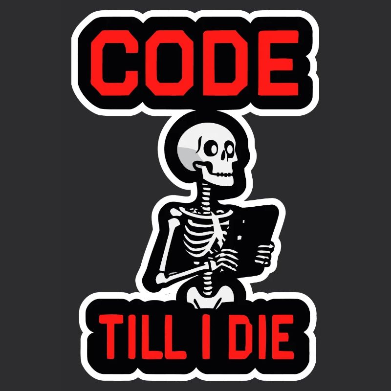Skelett mit Computer CODE TILL I DIE