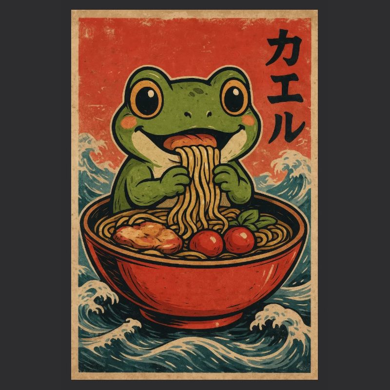 Affiche rétro de Ramen de grenouille