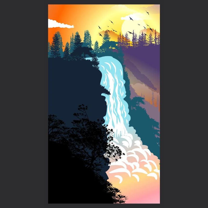 Coucher de soleil sur la cascade